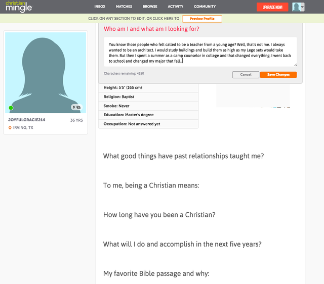 Christian dating profile sample