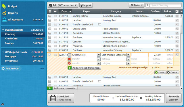 YNAB Checking Account View