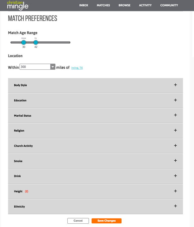 Christian Mingle Review Match Preferences